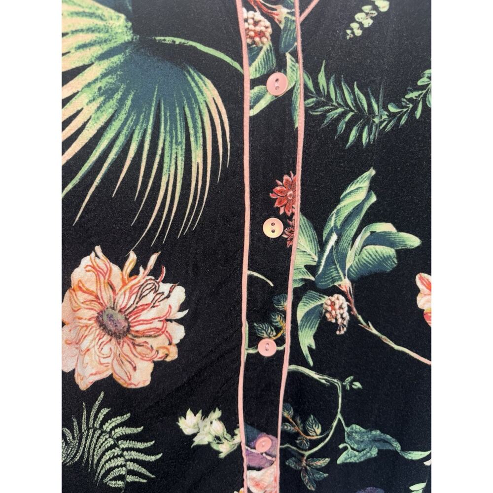 Soma Cool Nights Tropical Floral Piped Short Sleeve Top Pants PJ Set M/L - Picture 12 of 13